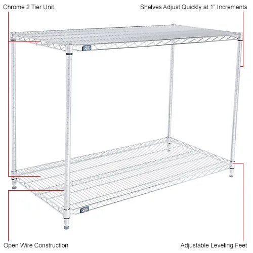 Nexel® 2 Shelf, Chrome Wire Shelving Unit, Starter, 48"W x 24"D x 34"H