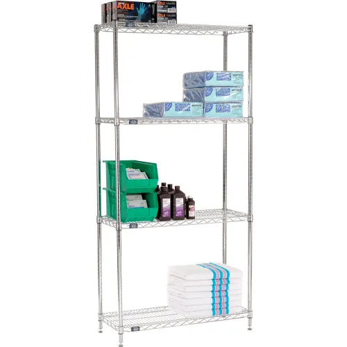 Nexel® 4 Shelf, Chrome Wire Shelving Unit, Starter, 36"W x 14"D x 86"H