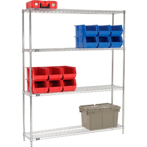 Nexel® 4 Shelf, Chrome Wire Shelving Unit, Starter, 72"W x 14"D x 74"H