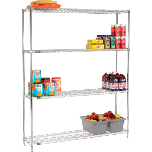 Nexel® 4 Shelf, Chrome Wire Shelving Unit, Starter, 72"W x 14"D x 74"H