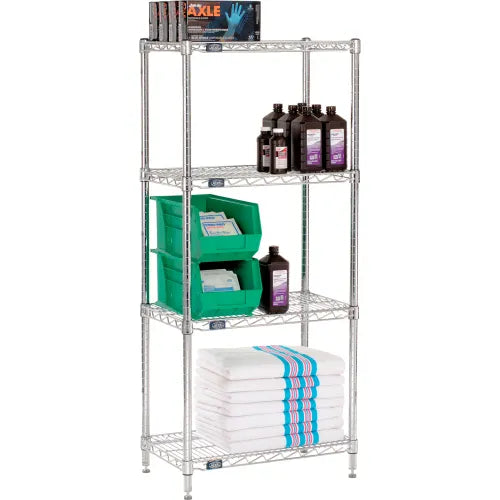 Nexel® 4 Shelf, Chrome Wire Shelving Unit, Starter, 30"W x 14"D x 63"H