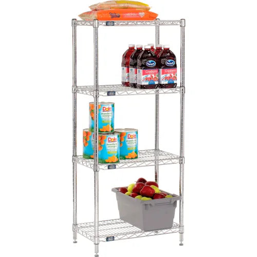 Nexel® 4 Shelf, Chrome Wire Shelving Unit, Starter, 30"W x 14"D x 63"H