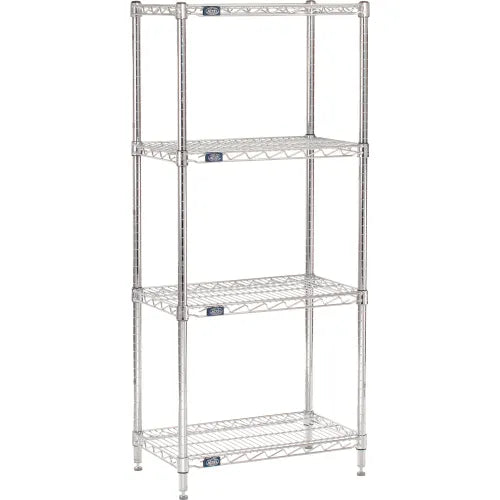 Nexel® 4 Shelf, Chrome Wire Shelving Unit, Starter, 30"W x 14"D x 63"H