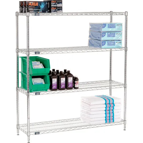 Nexel® 4 Shelf, Chrome Wire Shelving Unit, Starter, 48"W x 14"D x 63"H