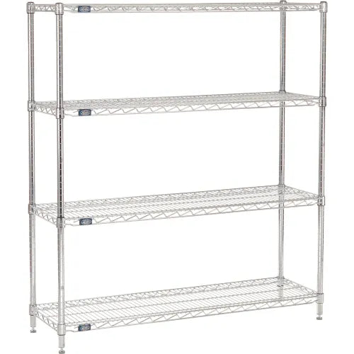 Nexel® 4 Shelf, Chrome Wire Shelving Unit, Starter, 48"W x 14"D x 63"H