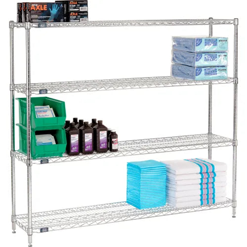 Nexel® 4 Shelf, Chrome Wire Shelving Unit, Starter, 60"W x 14"D x 63"H