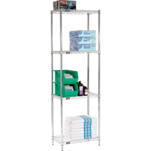 Nexel® 4 Shelf, Chrome Wire Shelving Unit, Starter, 24"W x 14"D x 74"H