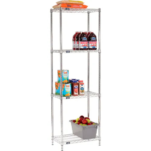 Nexel® 4 Shelf, Chrome Wire Shelving Unit, Starter, 24"W x 14"D x 74"H