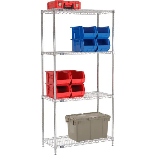 Nexel® 4 Shelf, Chrome Wire Shelving Unit, Starter, 42"W x 18"D x 86"H