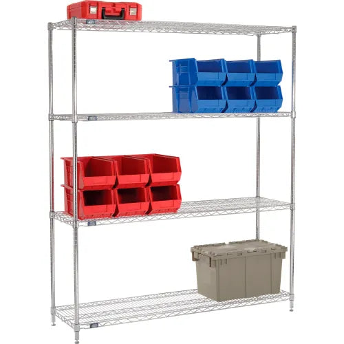 Nexel® 4 Shelf, Chrome Wire Shelving Unit, Starter, 60"W x 18"D x 74"H