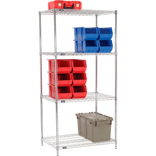 Nexel® 4 Shelf, Chrome Wire Shelving Unit, Starter, 42"W x 24"D x 74"H