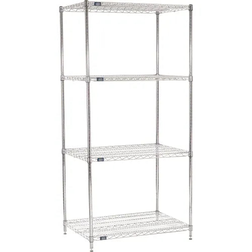 Nexel® 4 Shelf, Chrome Wire Shelving Unit, Starter, 42"W x 24"D x 74"H