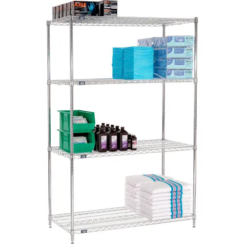 Nexel® 4 Shelf, Chrome Wire Shelving Unit, Starter, 48"W x 24"D x 86"H