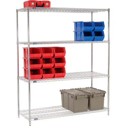 Nexel® 4 Shelf, Chrome Wire Shelving Unit, Starter, 72"W x 24"D x 86"H