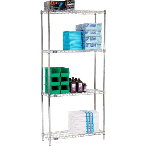 Nexel® 4 Shelf, Chrome Wire Shelving Unit, Starter, 36"W x 12"D x 86"H