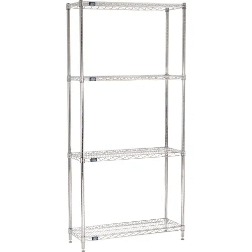 Nexel® 4 Shelf, Chrome Wire Shelving Unit, Starter, 36"W x 12"D x 74"H