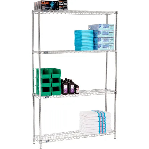 Nexel® 4 Shelf, Chrome Wire Shelving Unit, Starter, 48"W x 12"D x 74"H