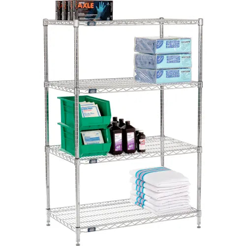 Nexel® 4 Shelf, Chrome Wire Shelving Unit, Starter, 36"W x 21"D x 63"H