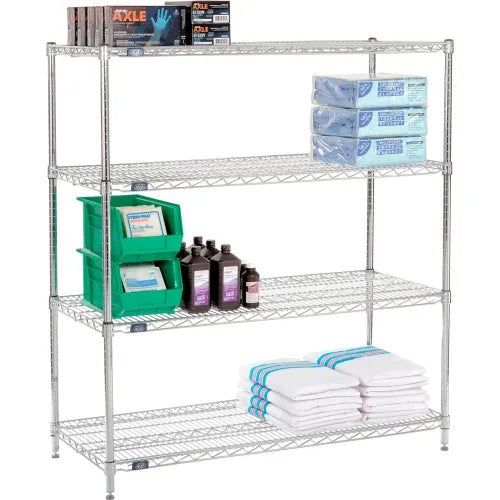 Nexel® 4 Shelf, Chrome Wire Shelving Unit, Starter, 54"W x 21"D x 63"H