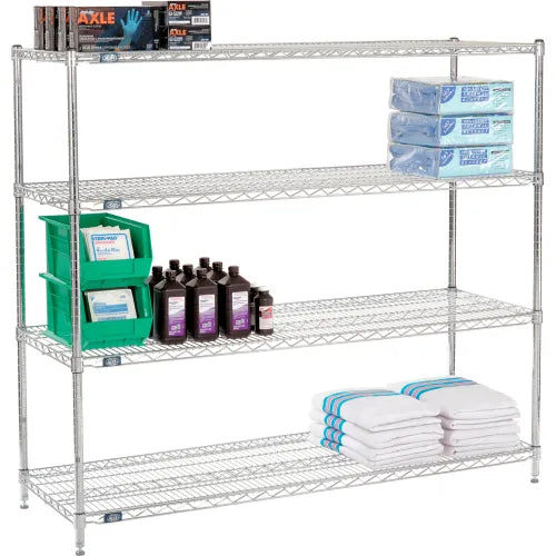 Nexel® 4 Shelf, Chrome Wire Shelving Unit, Starter, 72"W x 21"D x 63"H