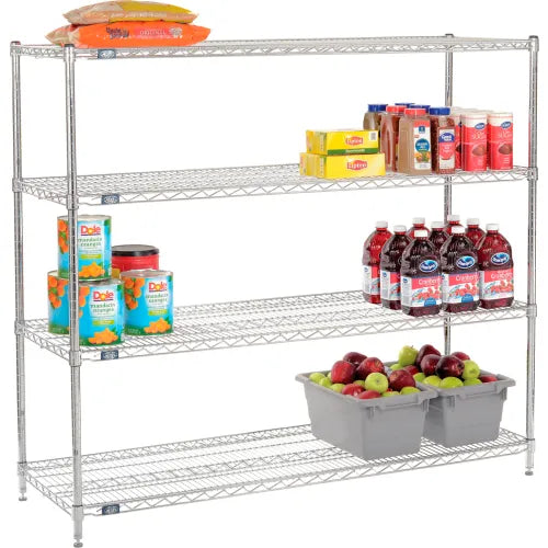 Nexel® 4 Shelf, Chrome Wire Shelving Unit, Starter, 72"W x 21"D x 63"H