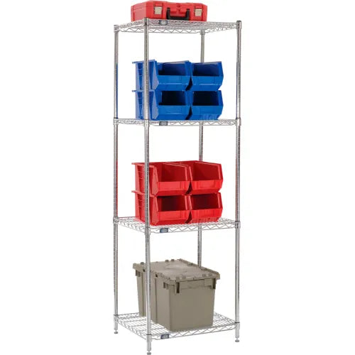 Nexel® 4 Shelf, Chrome Wire Shelving Unit, Starter, 30"W x 21"D x 74"H