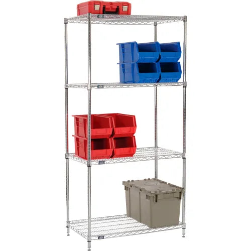 Nexel® 4 Shelf, Chrome Wire Shelving Unit, Starter, 36"W x 21"D x 74"H