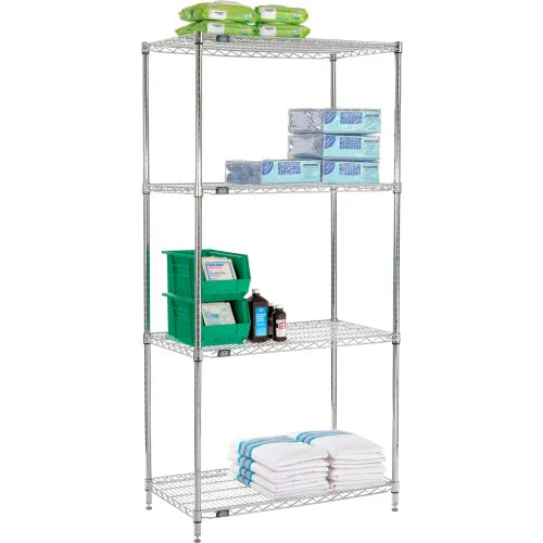 Nexel® 4 Shelf, Chrome Wire Shelving Unit, Starter, 36"W x 21"D x 86"H