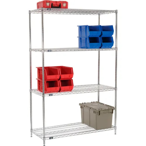 Nexel® 4 Shelf, Chrome Wire Shelving Unit, Starter, 48"W x 21"D x 86"H