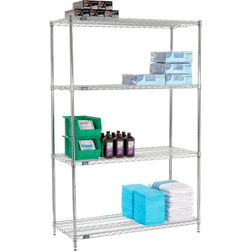 Nexel® 4 Shelf, Chrome Wire Shelving Unit, Starter, 48"W x 21"D x 74"H