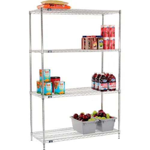 Nexel® 4 Shelf, Chrome Wire Shelving Unit, Starter, 48"W x 21"D x 86"H