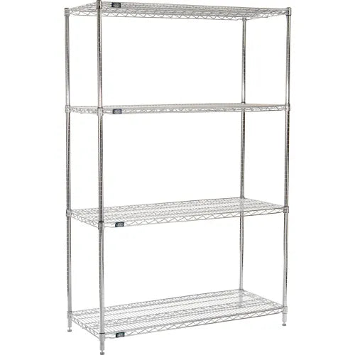 Nexel® 4 Shelf, Chrome Wire Shelving Unit, Starter, 48"W x 21"D x 74"H