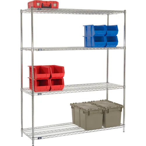 Nexel® 4 Shelf, Chrome Wire Shelving Unit, Starter, 72"W x 21"D x 86"H