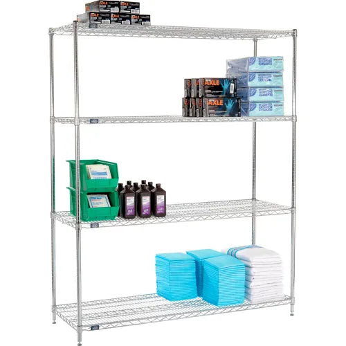 Nexel® 4 Shelf, Chrome Wire Shelving Unit, Starter, 72"W x 21"D x 86"H