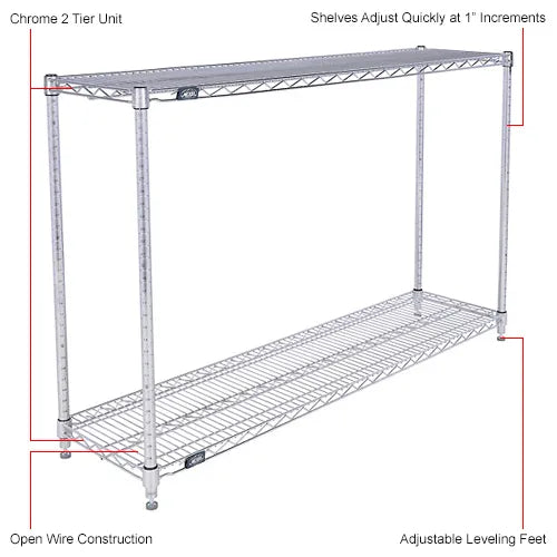 Nexel® 2 Shelf, Chrome Wire Shelving Unit, Starter, 54"W x 18"D x 34"H