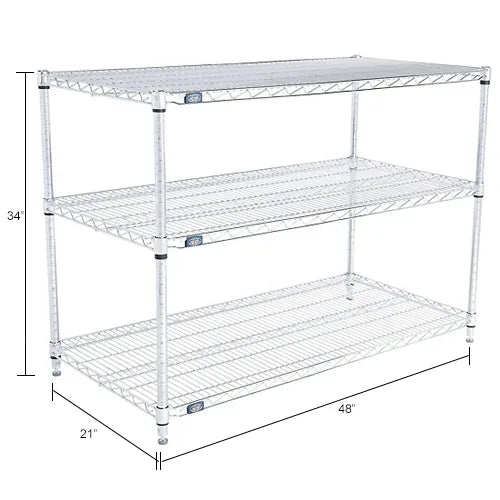 Nexel® 2 Shelf, Chrome Wire Shelving Unit, Starter, 48"W x 21"D x 34"H