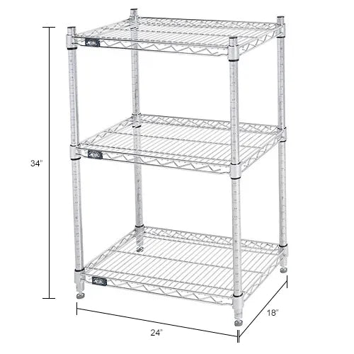 Nexel® 2 Shelf, Chrome Wire Shelving Unit, Starter, 24"W x 18"D x 34"H