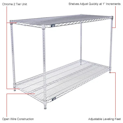 Nexel® 2 Shelf, Chrome Wire Shelving Unit, Starter, 54"W x 21"D x 34"H