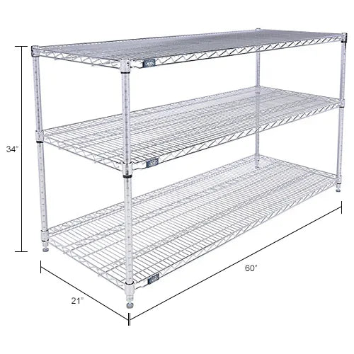 Nexel® 2 Shelf, Chrome Wire Shelving Unit, Starter, 60"W x 21"D x 34"H