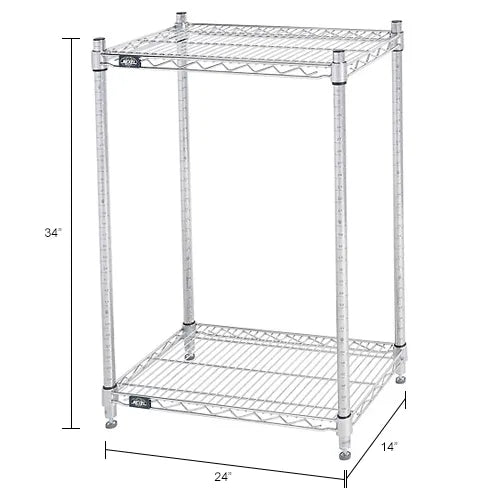 Nexel® 2 Shelf, Chrome Wire Shelving Unit, Starter, 24"W x 14"D x 34"H