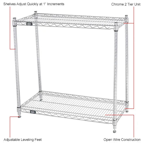 Nexel® 2 Shelf, Chrome Wire Shelving Unit, Starter, 36"W x 14"D x 34"H