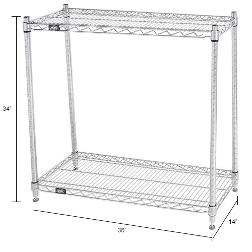 Nexel® 2 Shelf, Chrome Wire Shelving Unit, Starter, 36"W x 14"D x 34"H