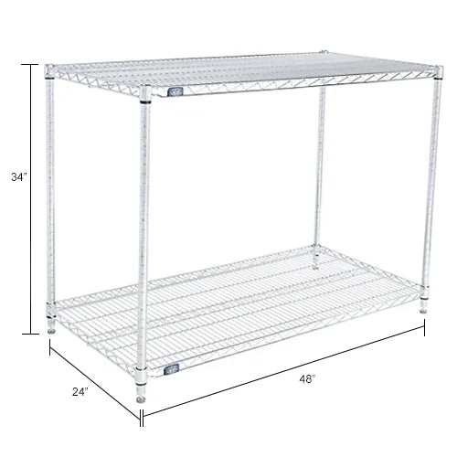 Nexel® 2 Shelf, Chrome Wire Shelving Unit, Starter, 48"W x 24"D x 34"H