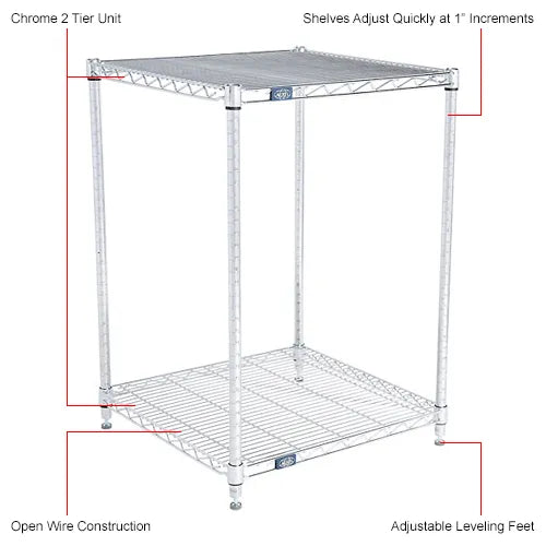 Nexel® 2 Shelf, Chrome Wire Shelving Unit, Starter, 24"W x 21"D x 34"H