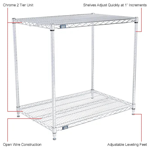 Nexel® 2 Shelf, Chrome Wire Shelving Unit, Starter, 36"W x 21"D x 34"H