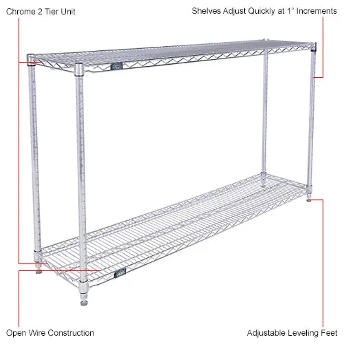 Nexel® 2 Shelf, Chrome Wire Shelving Unit, Starter, 60"W x 12"D x 34"H