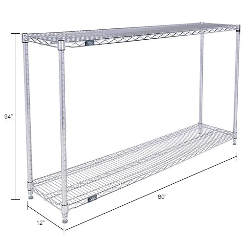 Nexel® 2 Shelf, Chrome Wire Shelving Unit, Starter, 60"W x 12"D x 34"H