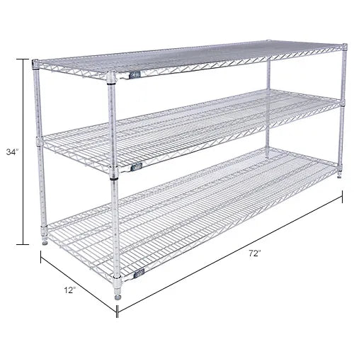 Nexel® 2 Shelf, Chrome Wire Shelving Unit, Starter, 72"W x 12"D x 34"H