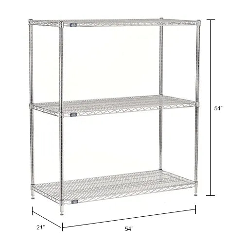 Nexel® 3 Shelf, Chrome Wire Shelving Unit, Starter, 54"W x 21"D x 54"H