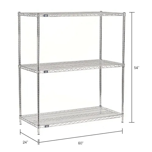 Nexel® 3 Shelf, Chrome Wire Shelving Unit, Starter, 60"W x 24"D x 54"H